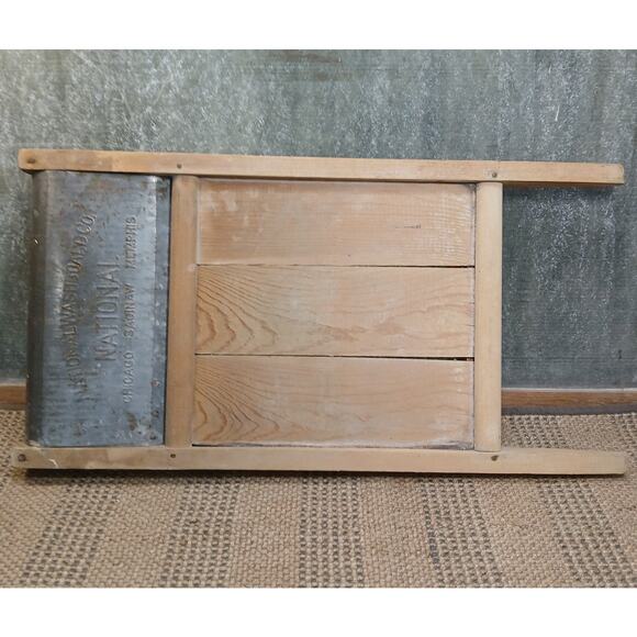 Vtg National Washboard Co Tin & Wood Scrub Board w/Soap Saver Jug Band Skiffle - Picture 2 of 12